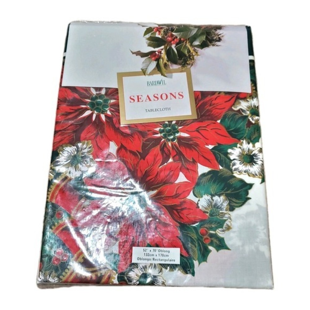 Bardwil Seasons Tablecloth Christmas Poinsetta Palace 52x70 Oblong NEW